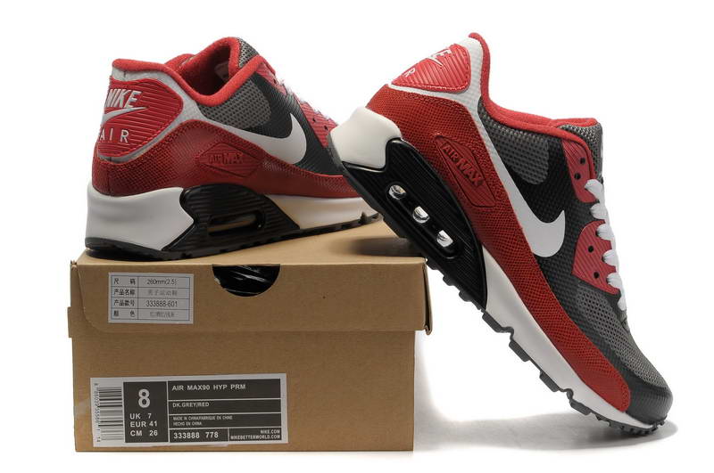 Air Max 90 Hyperfuse fourrure Chaussures Hommes Gris Fonce Rouge (4)